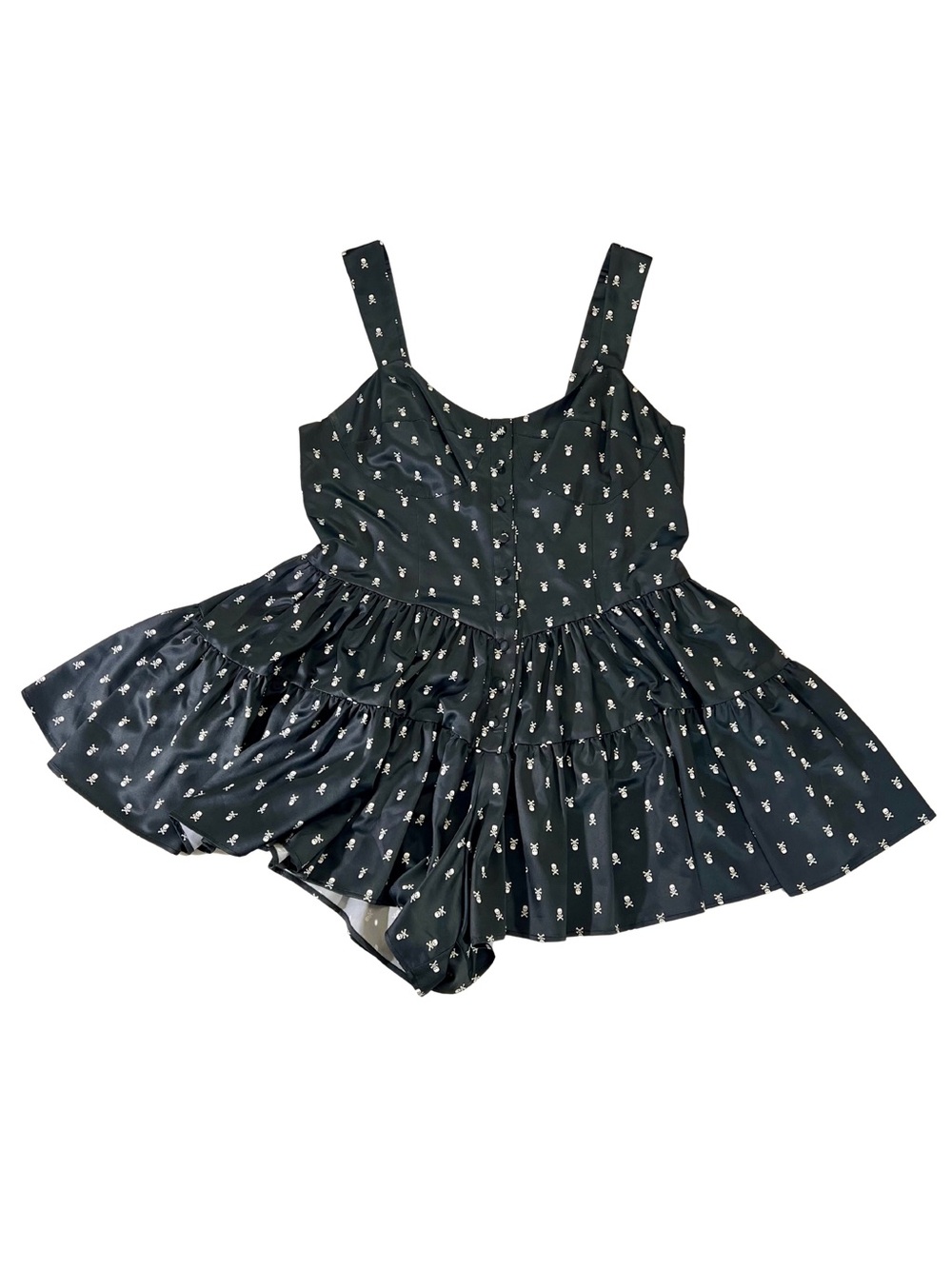 Betsey Johnson Black Mini Dress Jumper Shorts with White Skull & Crossbone Print
